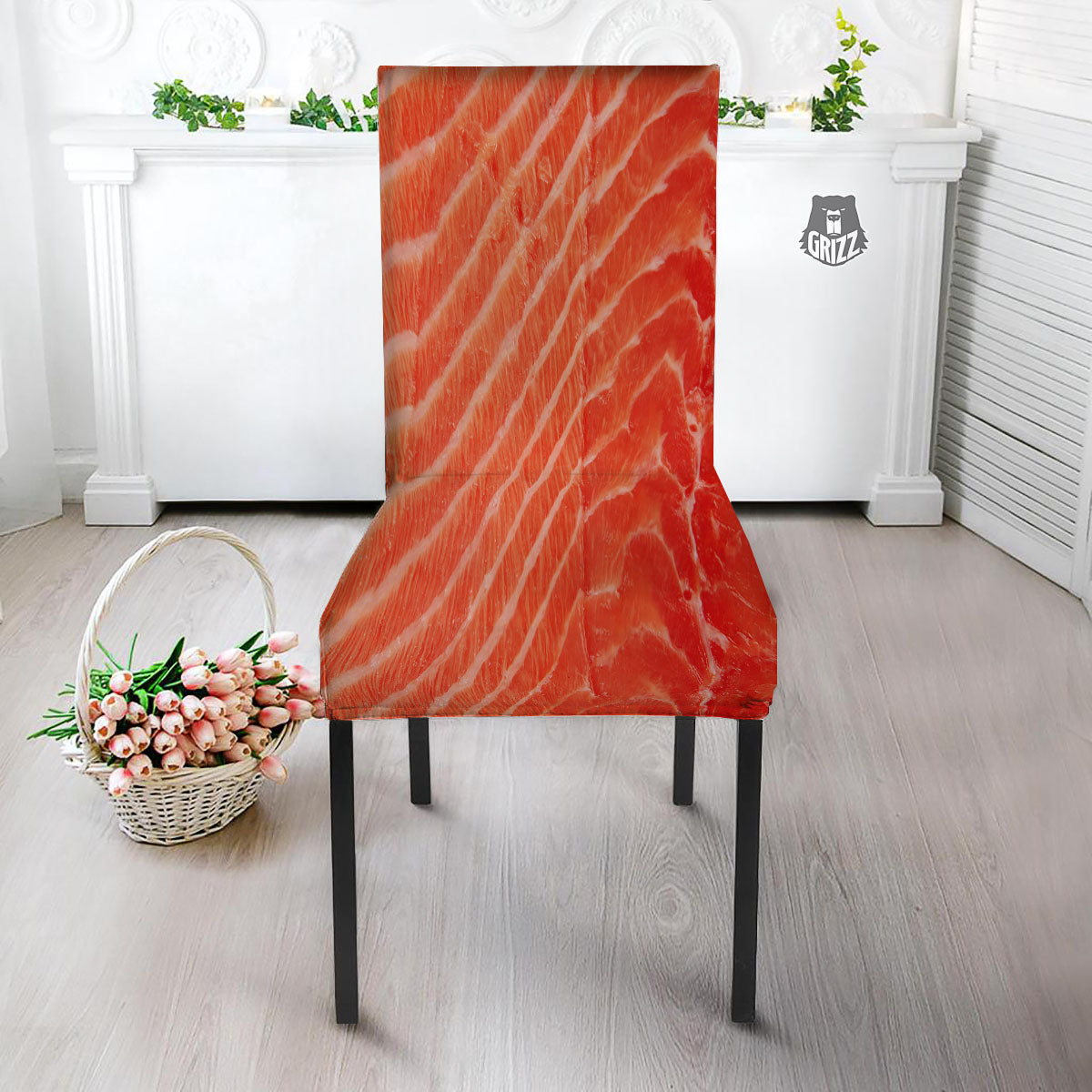 Texture Salmon Print Dining Chair Slipcover-grizzshop