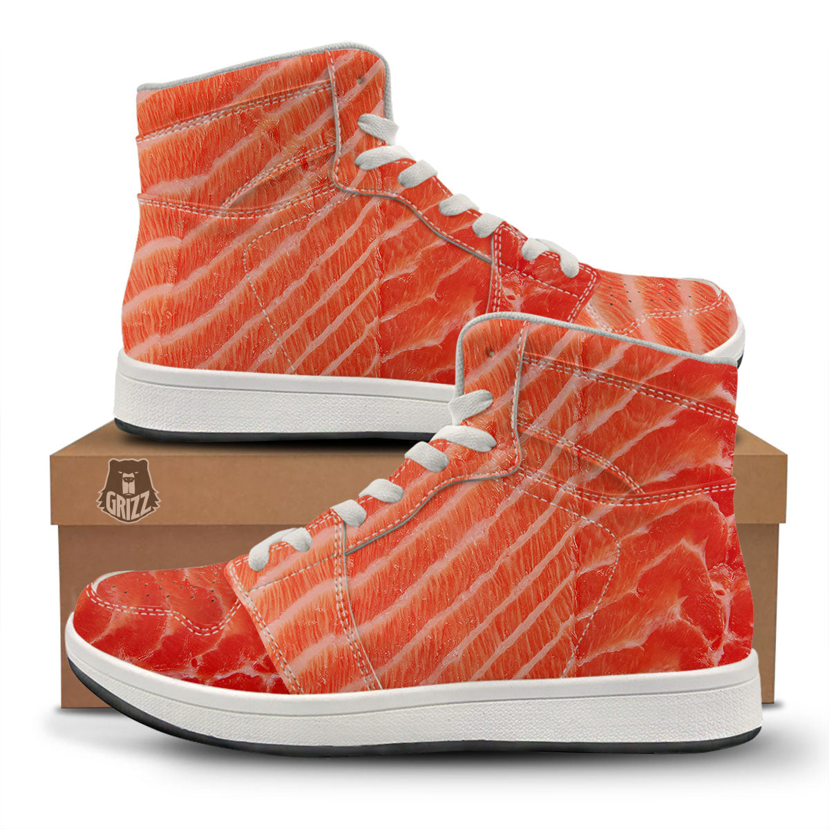 Texture Salmon Print High Top Sneakers-grizzshop