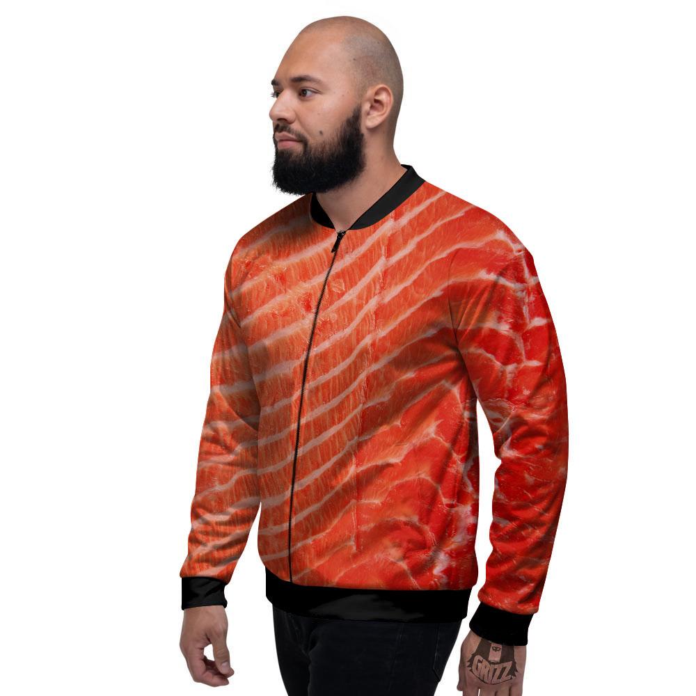 Texture Salmon Print Men's Bomber Jacket-grizzshop