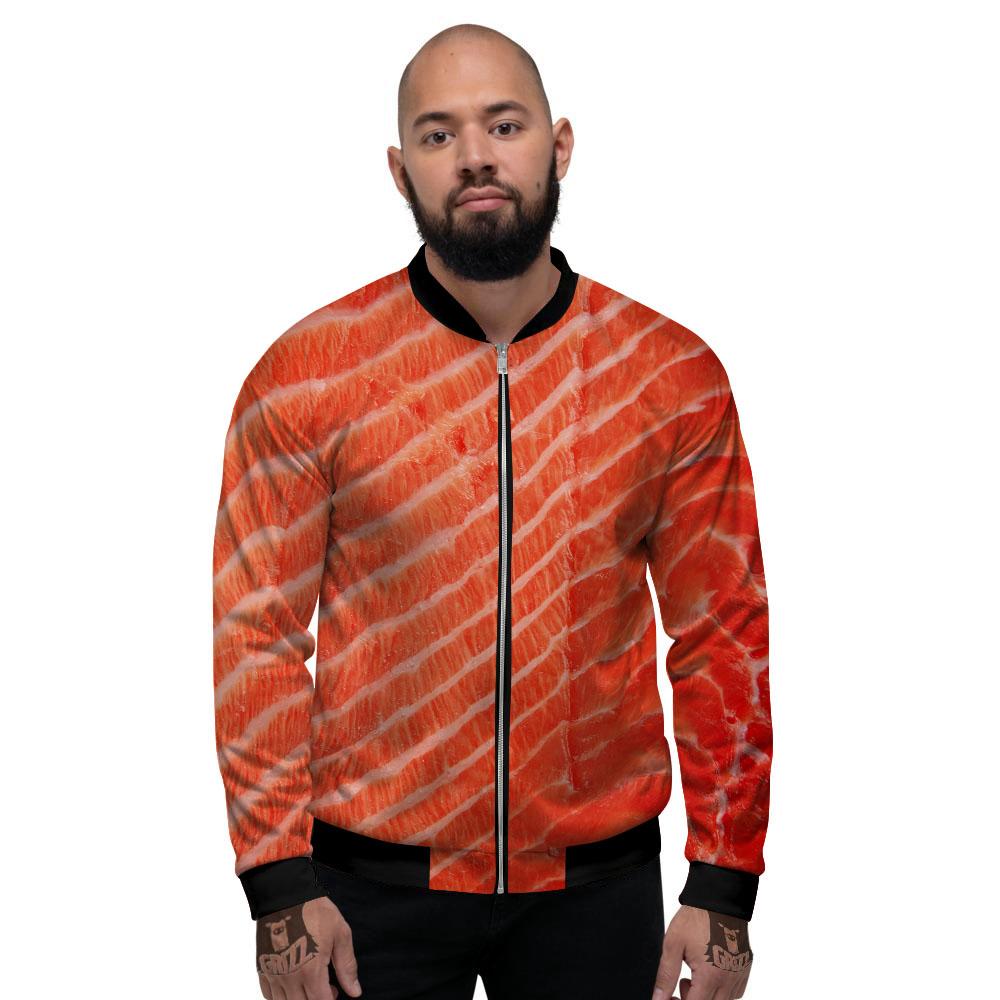 Texture Salmon Print Men's Bomber Jacket-grizzshop