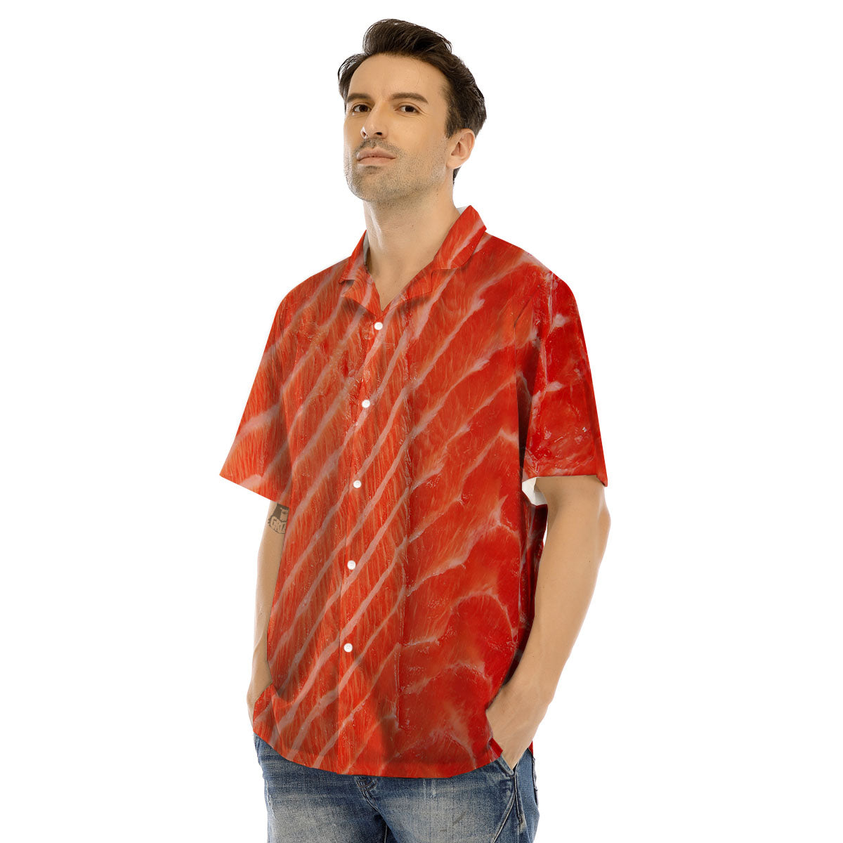 Texture Salmon Print Men's Hawaiian Shirt-grizzshop