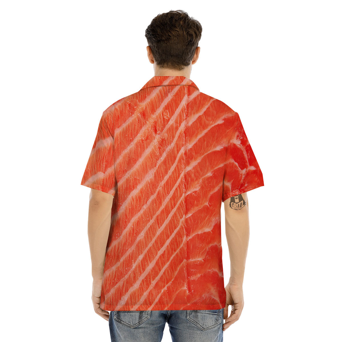 Texture Salmon Print Men's Hawaiian Shirt-grizzshop