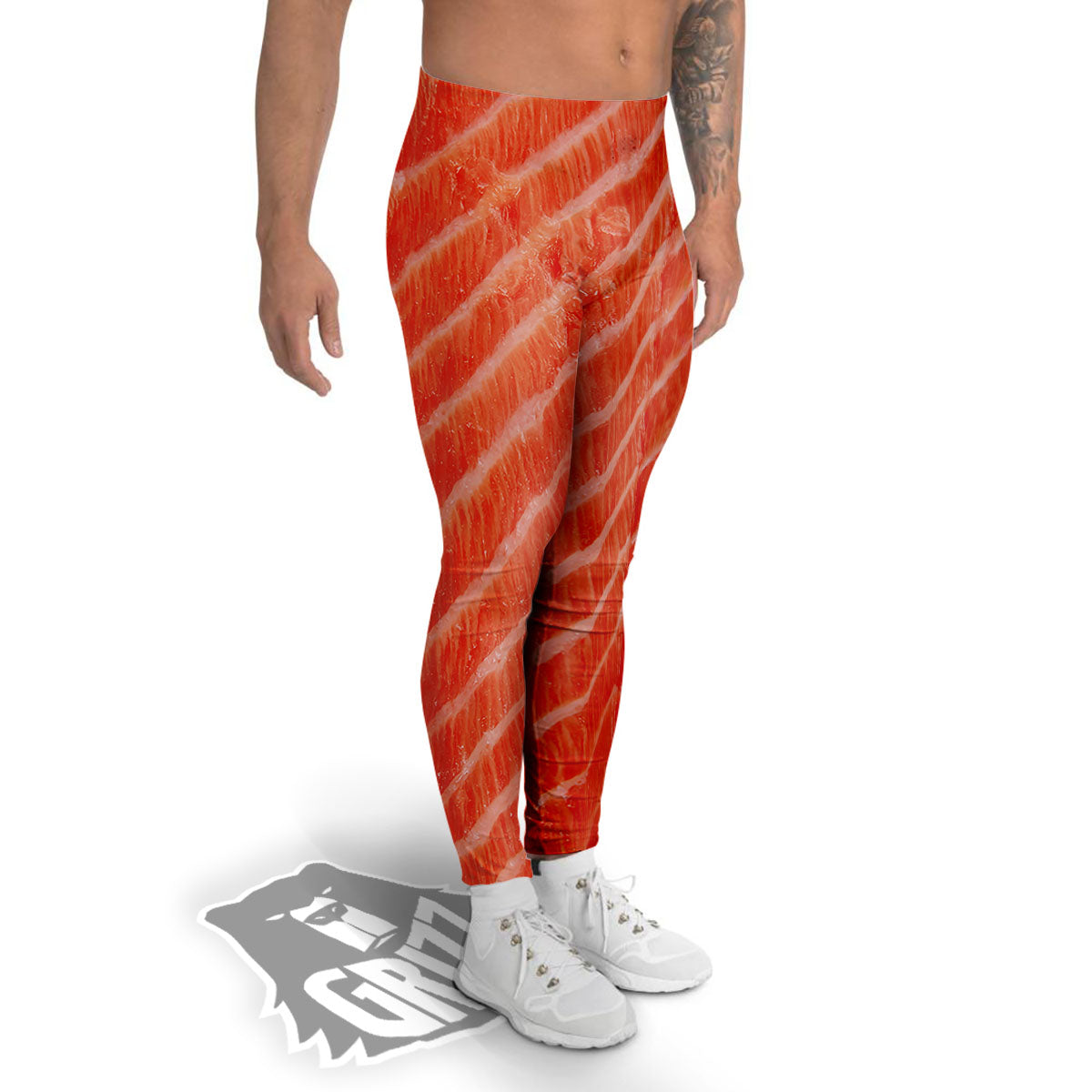 Texture Salmon Print Men's Leggings-grizzshop