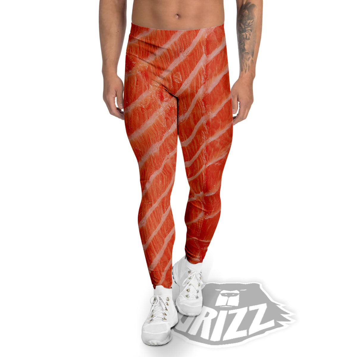 Texture Salmon Print Men's Leggings-grizzshop