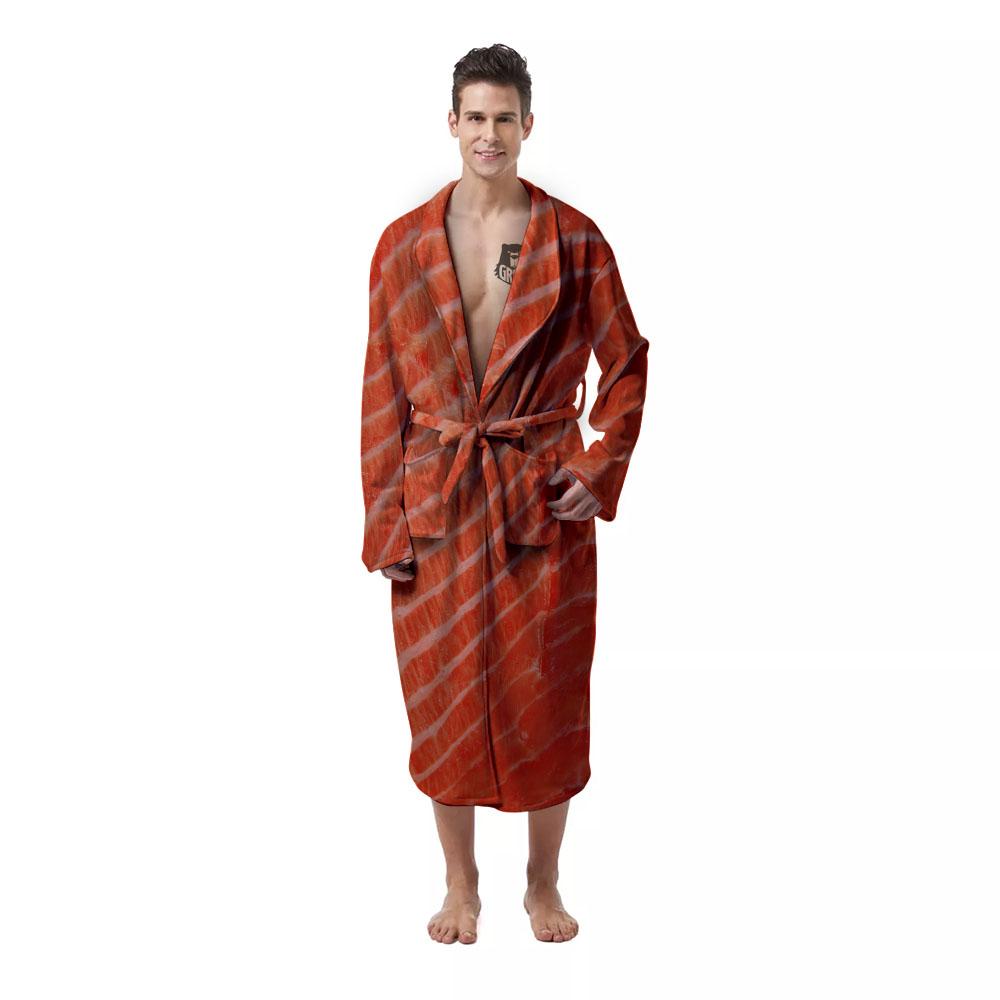 Texture Salmon Print Men's Robe-grizzshop
