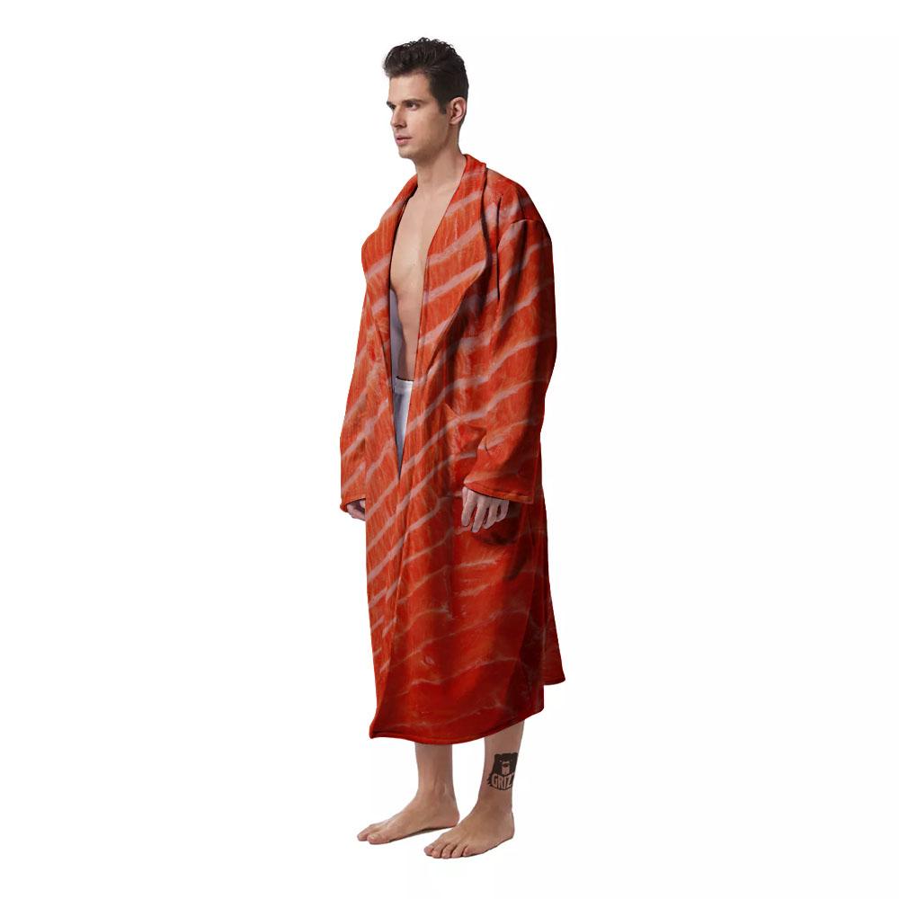 Texture Salmon Print Men's Robe-grizzshop