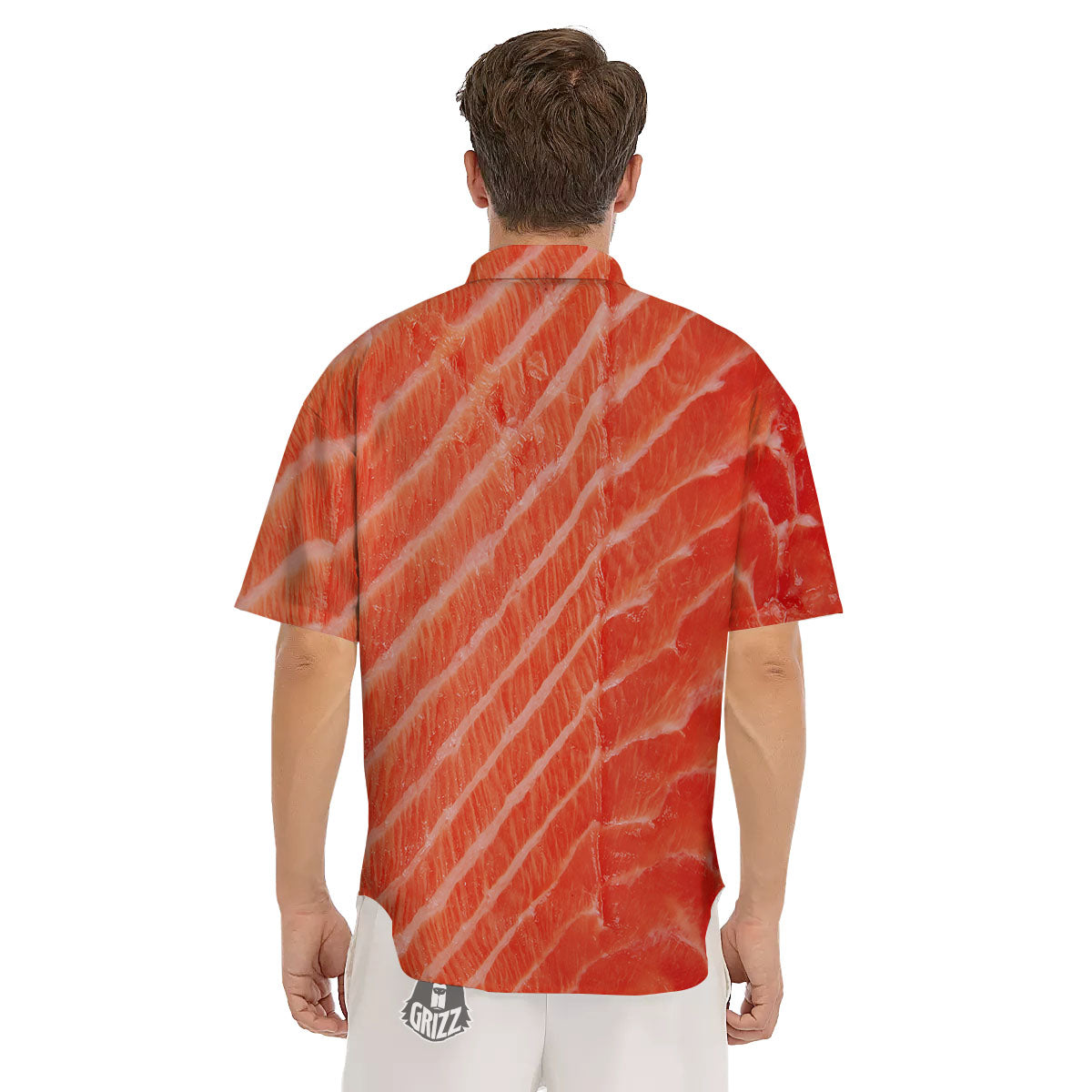 Texture Salmon Print Men's Short Sleeve Shirts-grizzshop