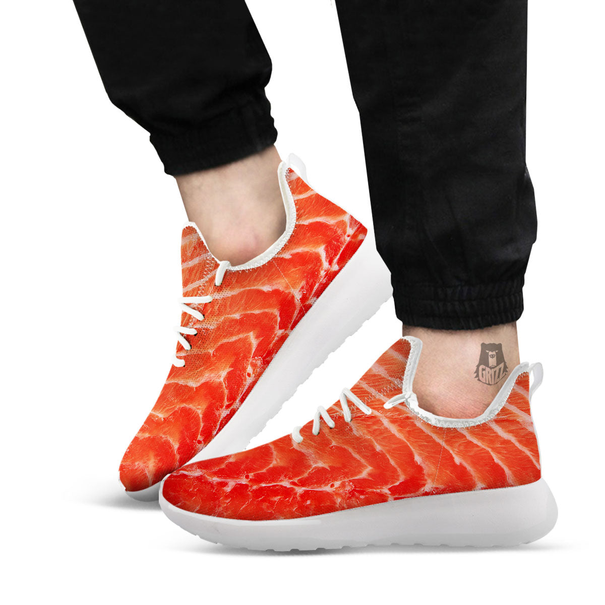 Texture Salmon Print White Athletic Shoes-grizzshop