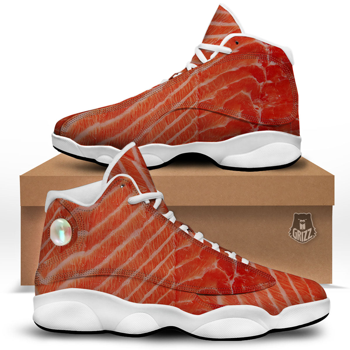 Texture Salmon Print White Basketball Shoes-grizzshop