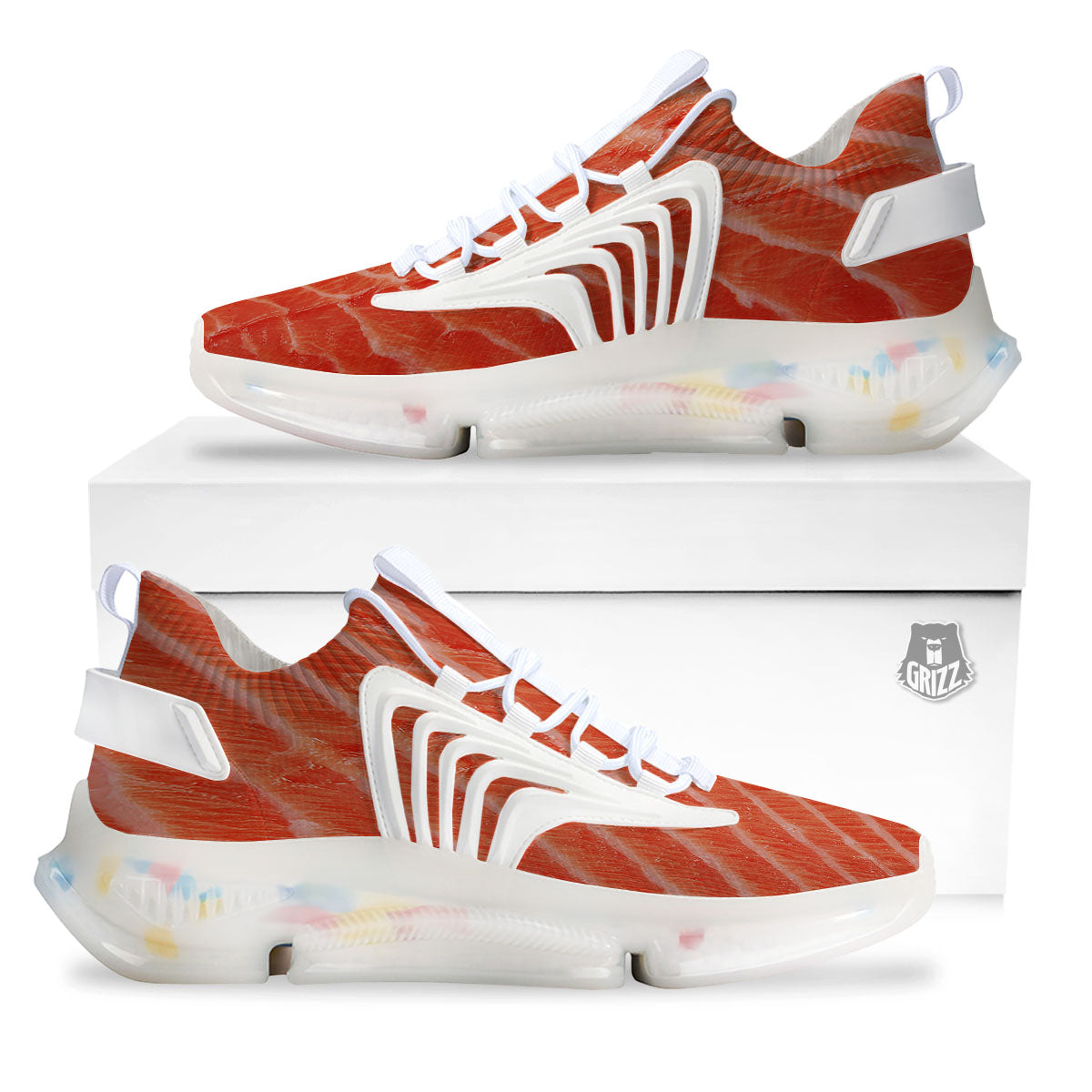 Texture Salmon Print White Gym Shoes-grizzshop