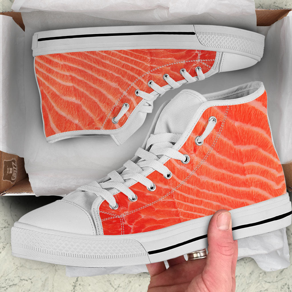 Texture Salmon Print White High Top Shoes-grizzshop