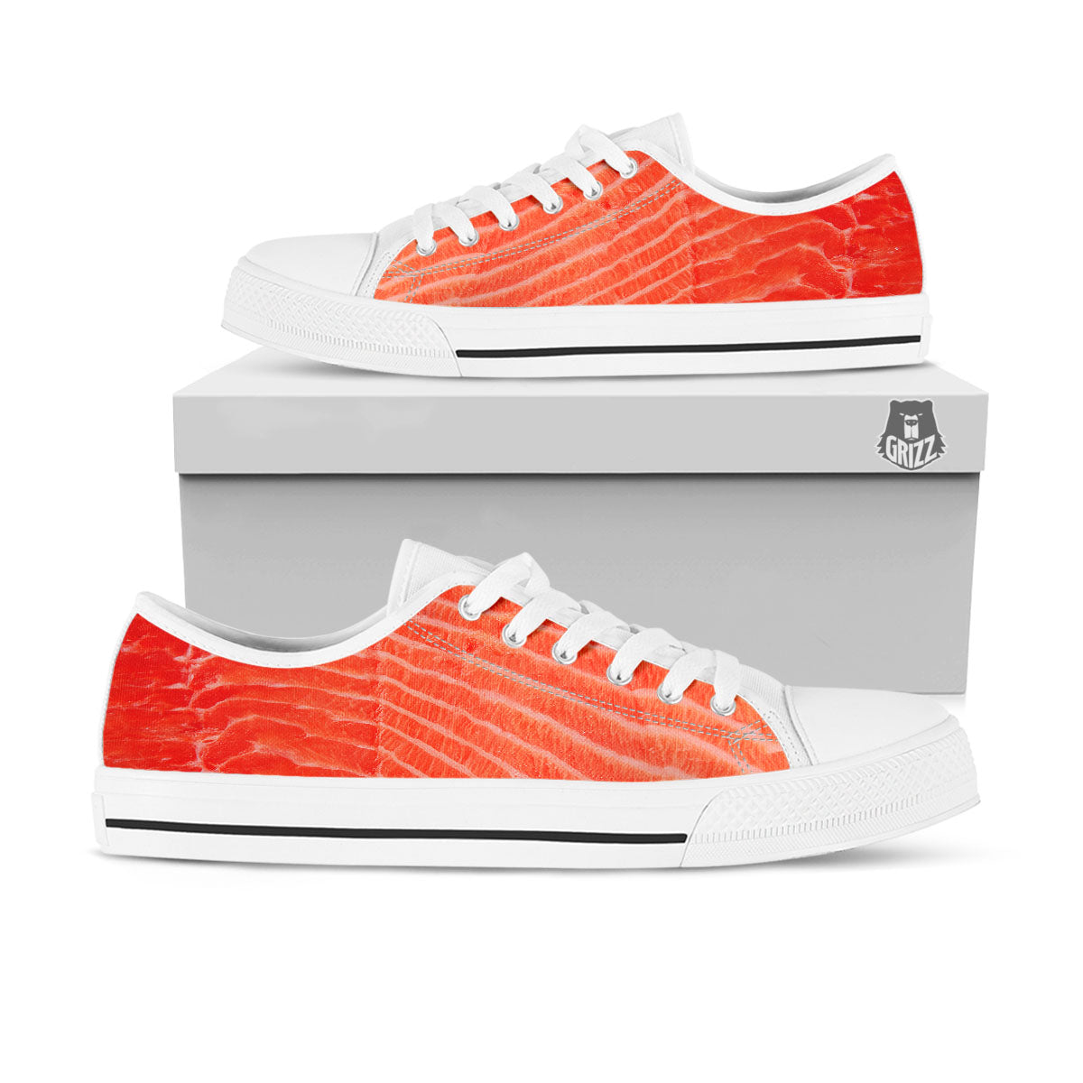 Texture Salmon Print White Low Top Shoes-grizzshop