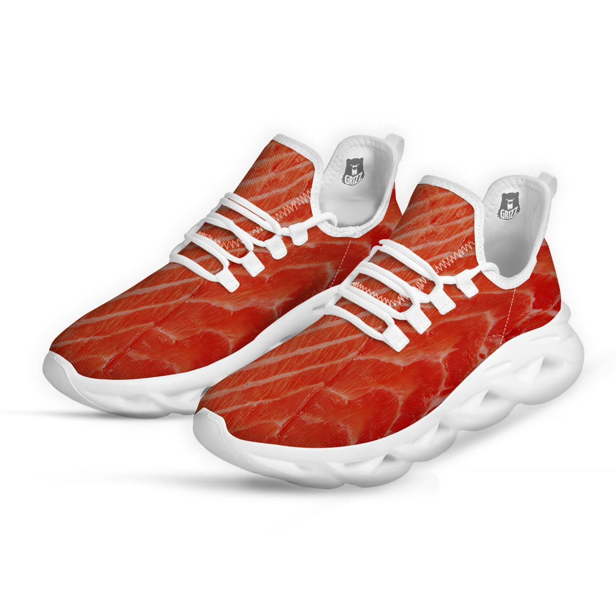 Texture Salmon Print White Running Shoes-grizzshop