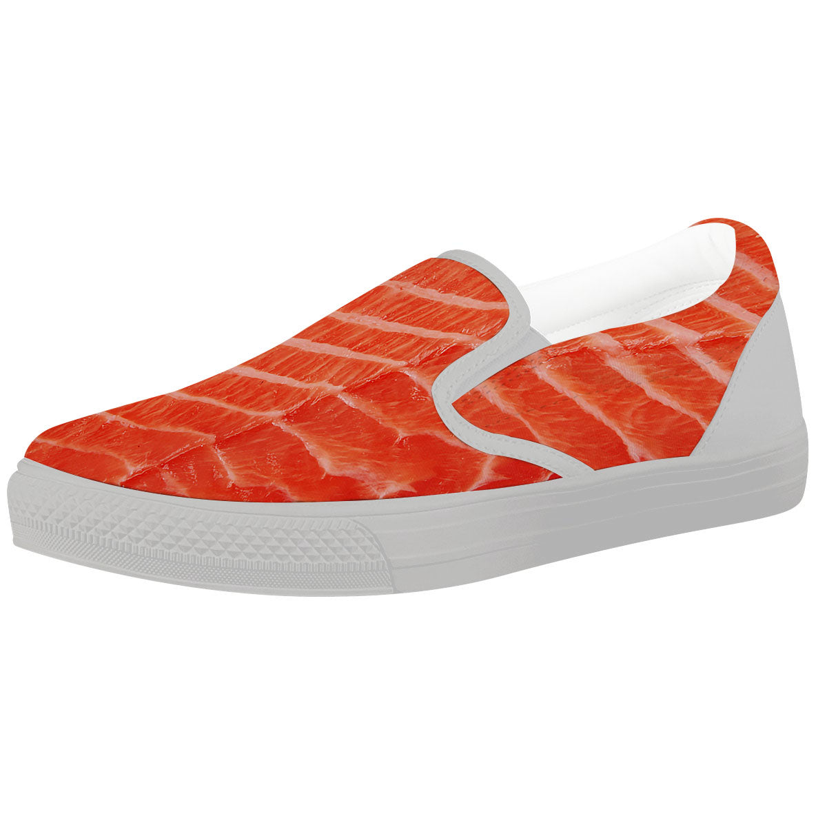 Texture Salmon Print White Slip On Shoes-grizzshop