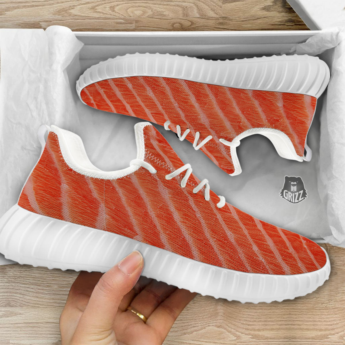 Texture Salmon Print White Walking Shoes-grizzshop