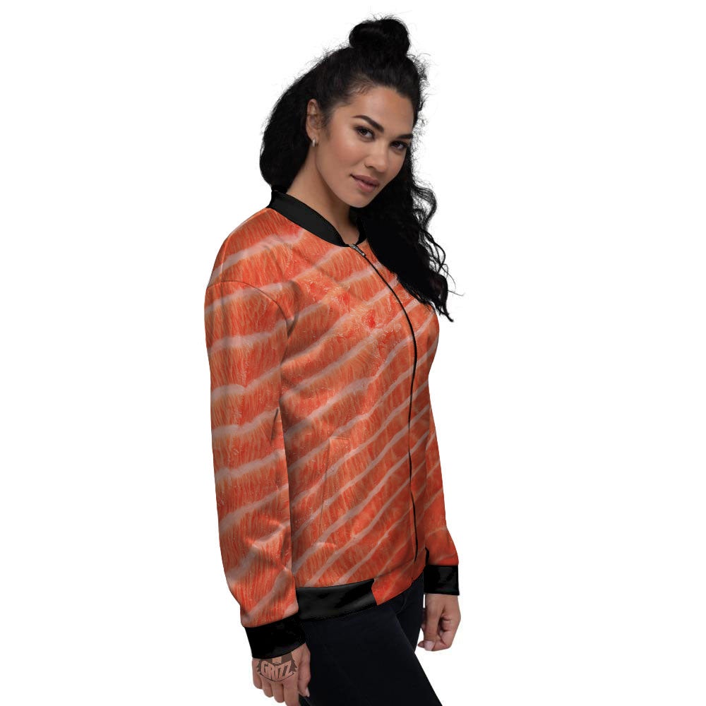 Texture Salmon Print Women's Bomber Jacket-grizzshop