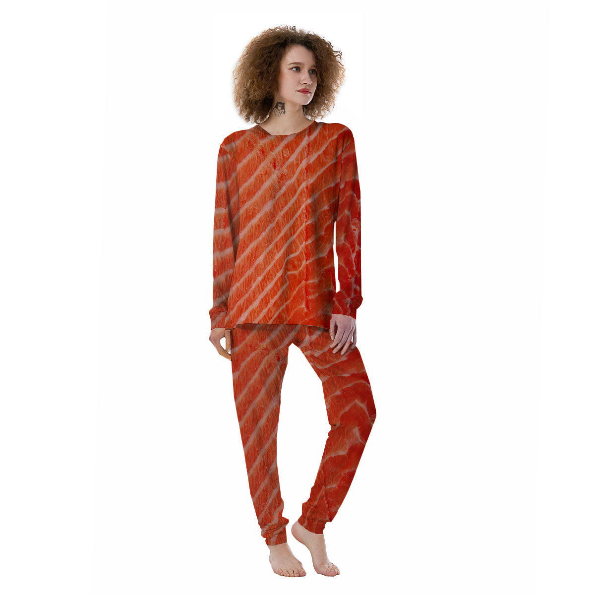 Texture Salmon Print Women's Pajamas-grizzshop