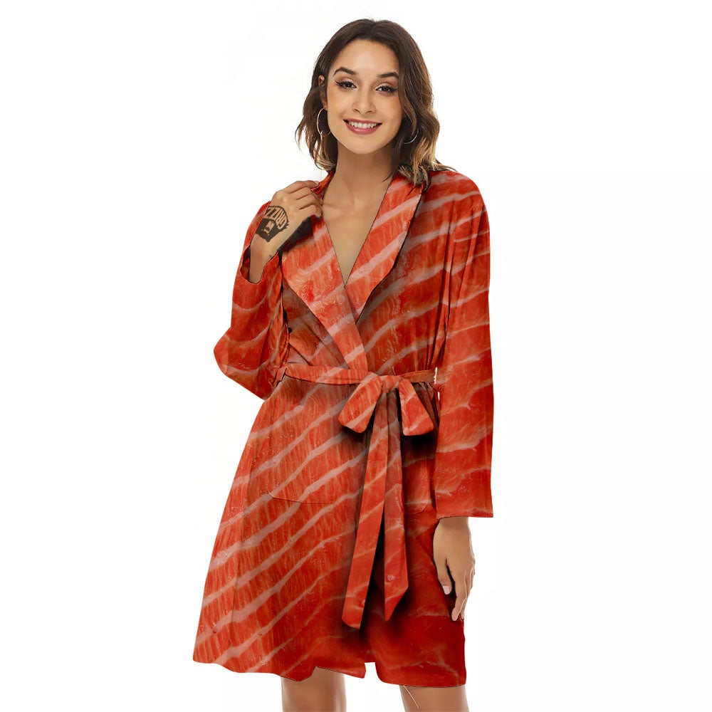 Texture Salmon Print Women's Robe-grizzshop
