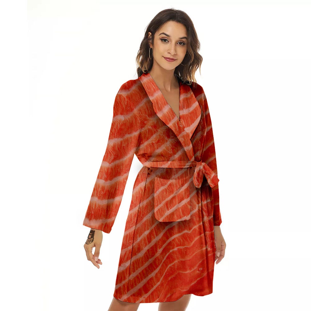 Texture Salmon Print Women's Robe-grizzshop