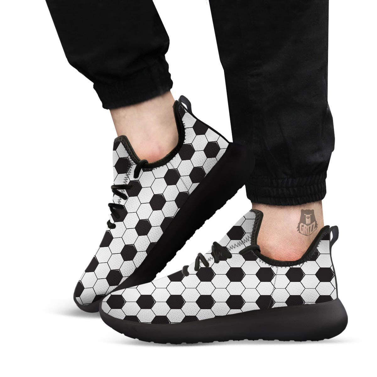 Texture Soccer Ball Print Pattern Black Athletic Shoes-grizzshop