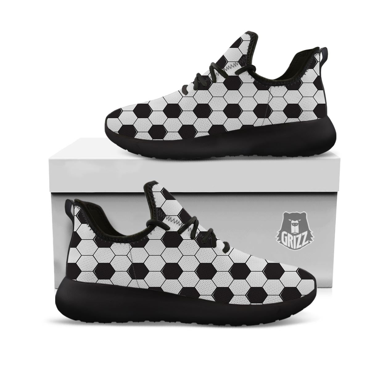 Texture Soccer Ball Print Pattern Black Athletic Shoes-grizzshop