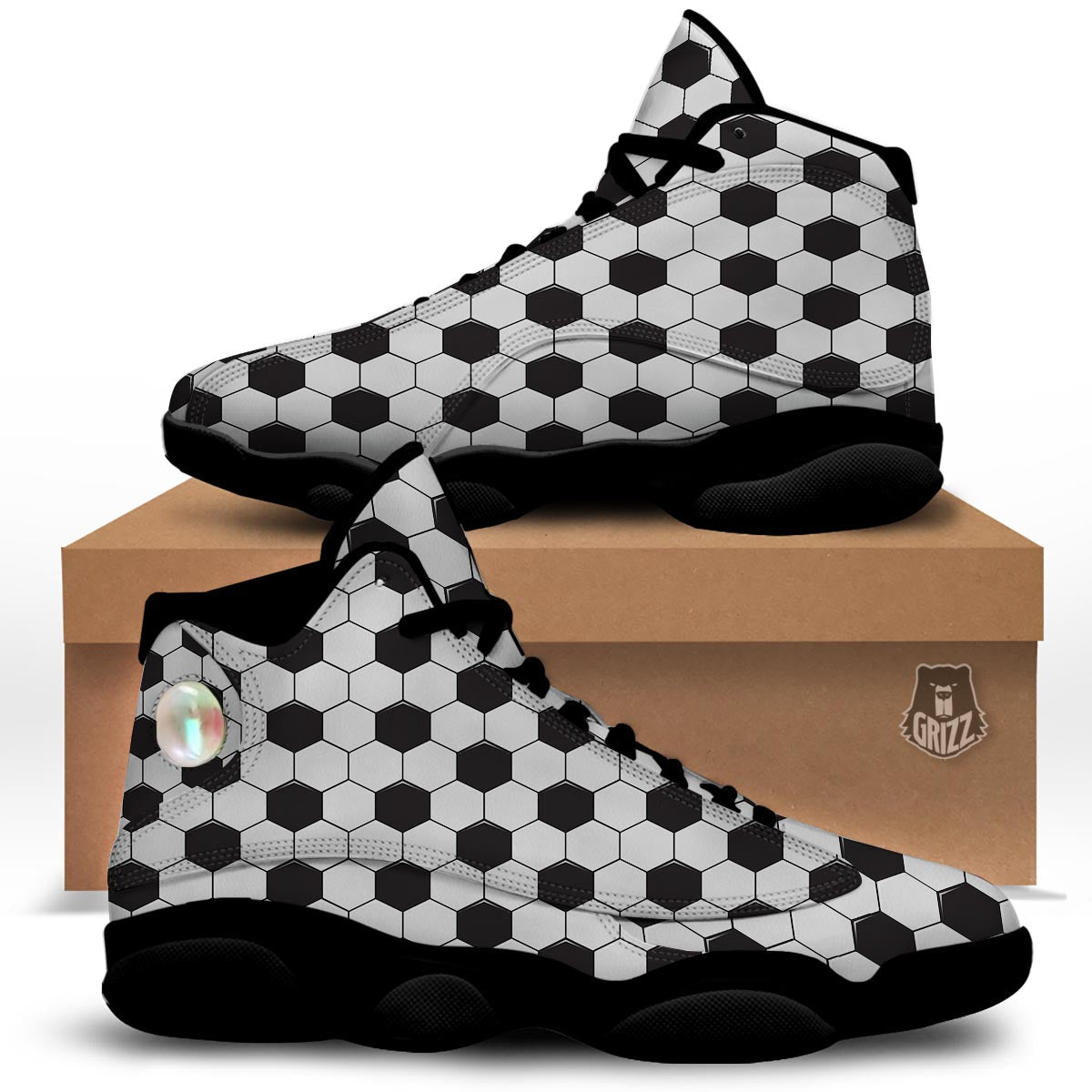 Texture Soccer Ball Print Pattern Black Basketball Shoes-grizzshop