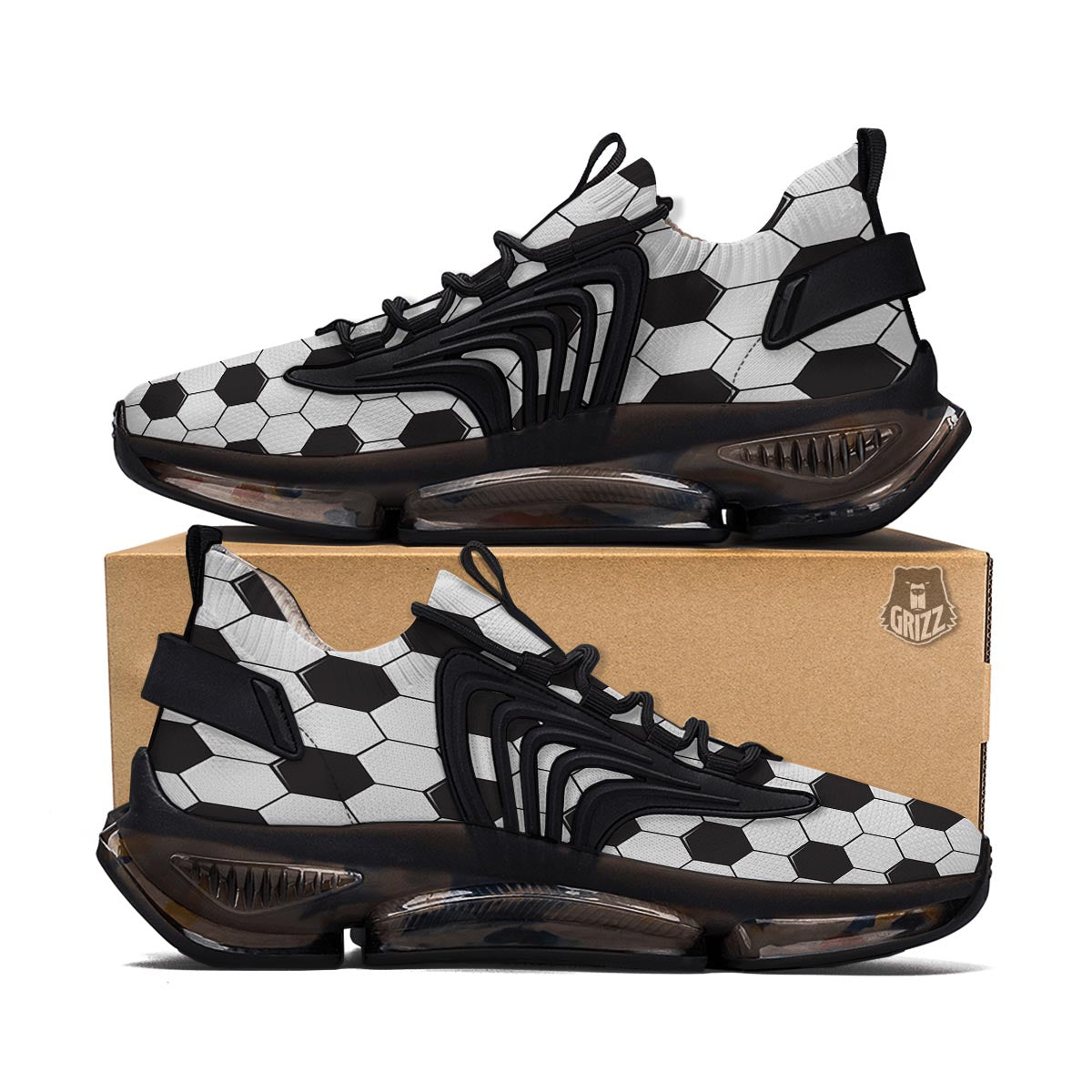 Texture Soccer Ball Print Pattern Black Gym Shoes-grizzshop