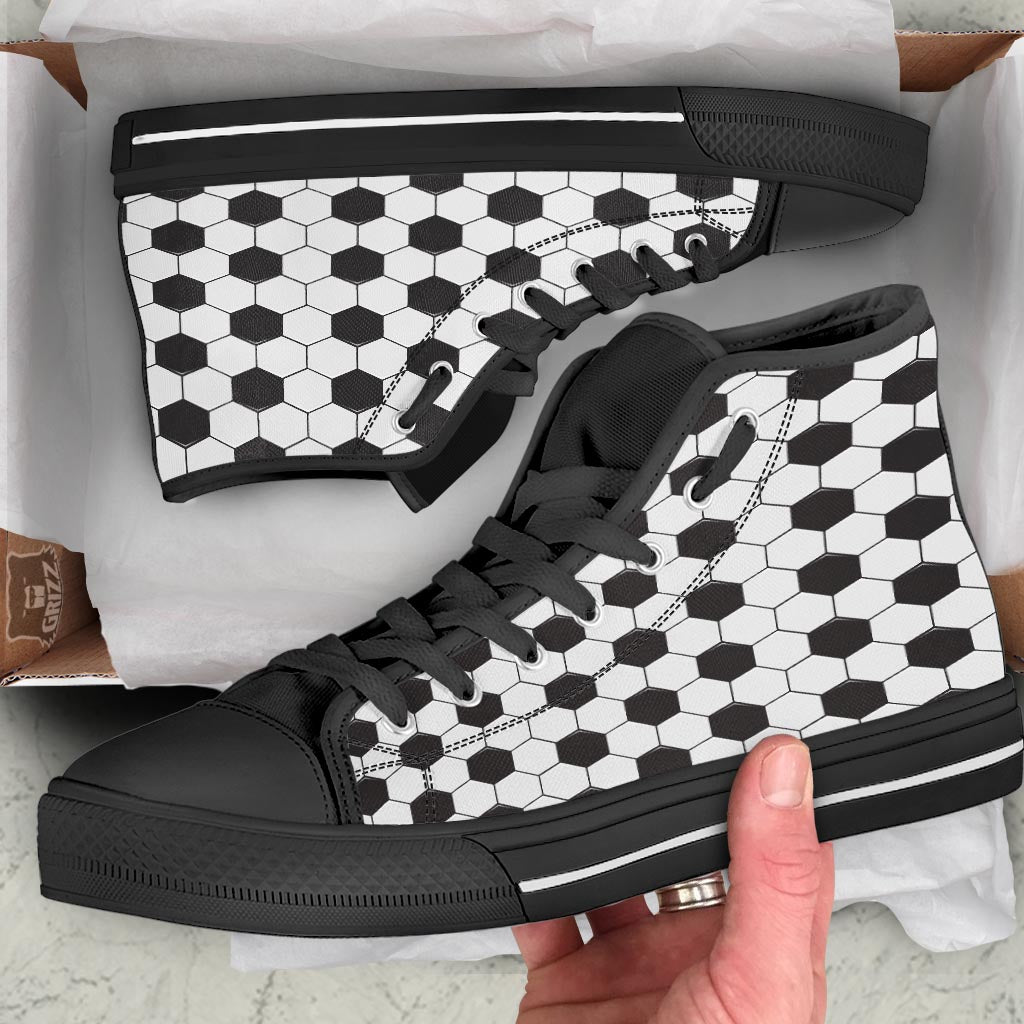 Texture Soccer Ball Print Pattern Black High Top Shoes-grizzshop