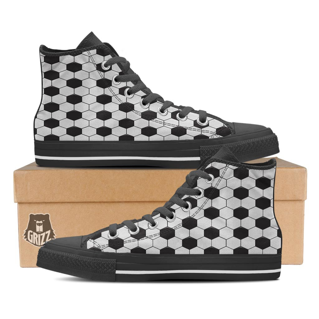 Texture Soccer Ball Print Pattern Black High Top Shoes-grizzshop