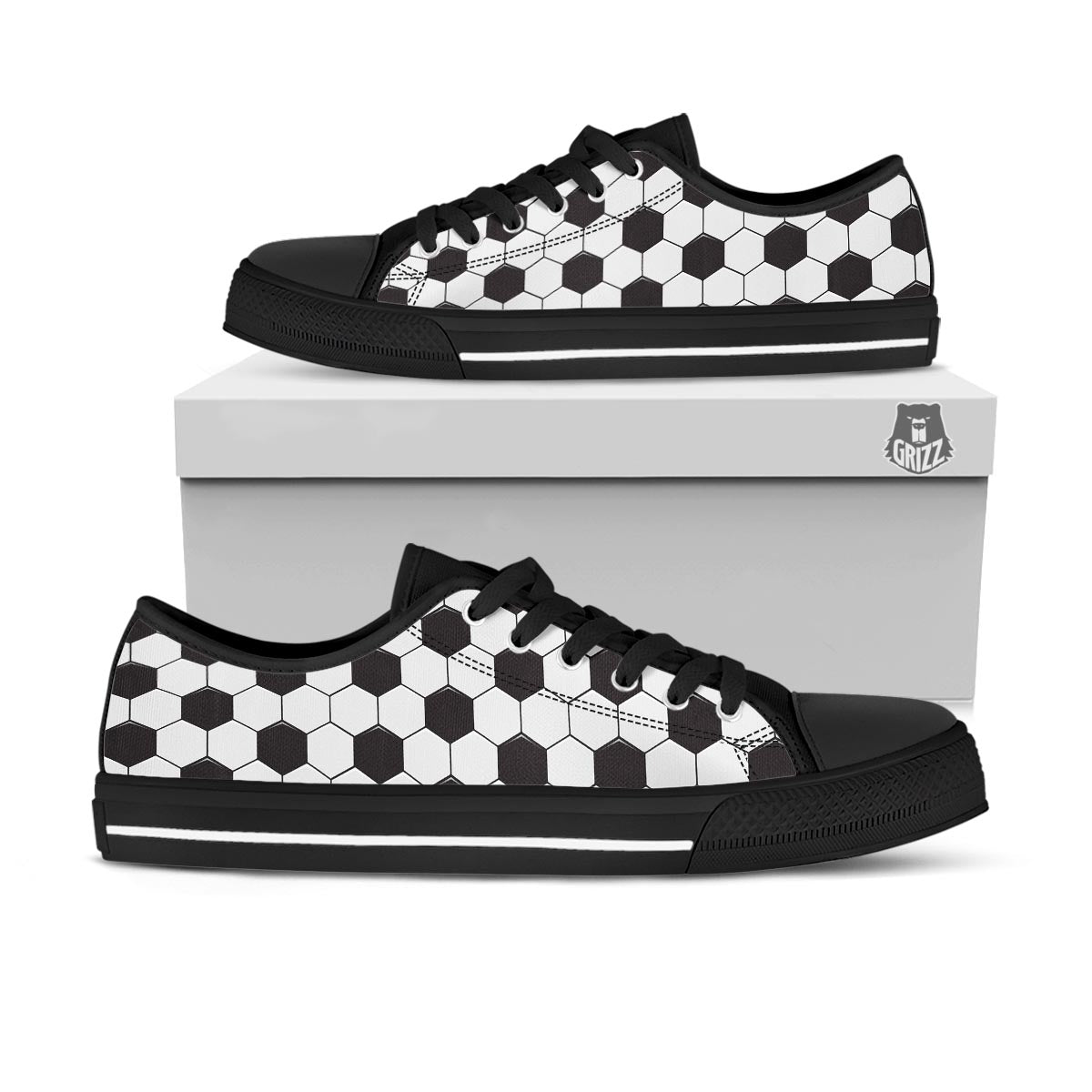 Texture Soccer Ball Print Pattern Black Low Top Shoes-grizzshop