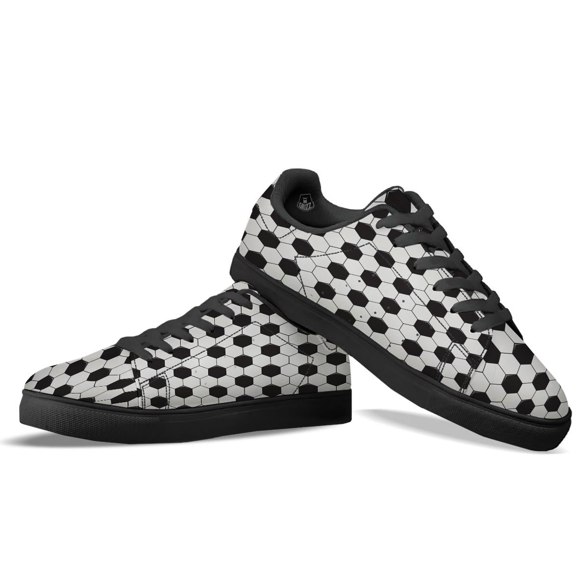 Texture Soccer Ball Print Pattern Black Low Top Sneakers-grizzshop