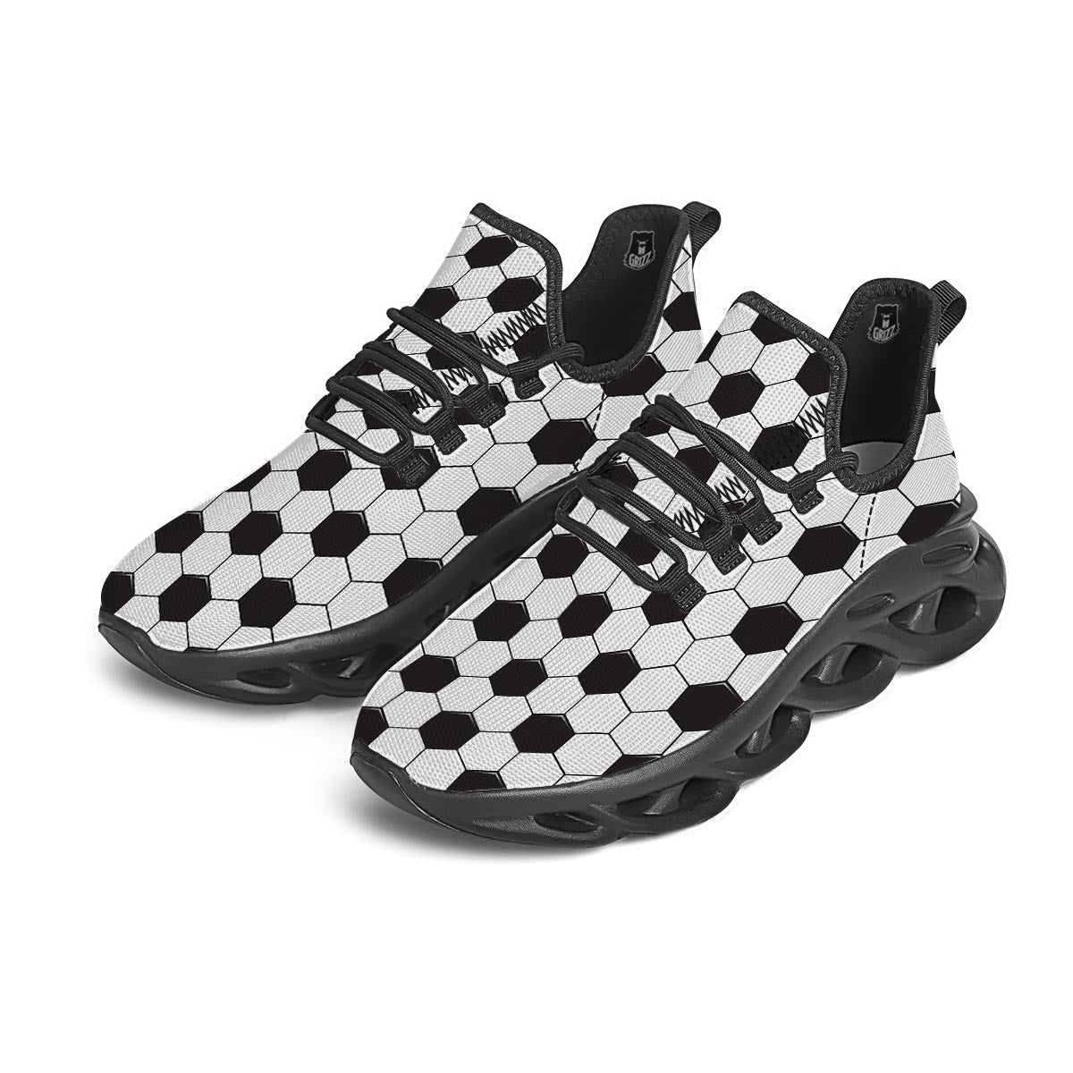 Texture Soccer Ball Print Pattern Black Running Shoes-grizzshop