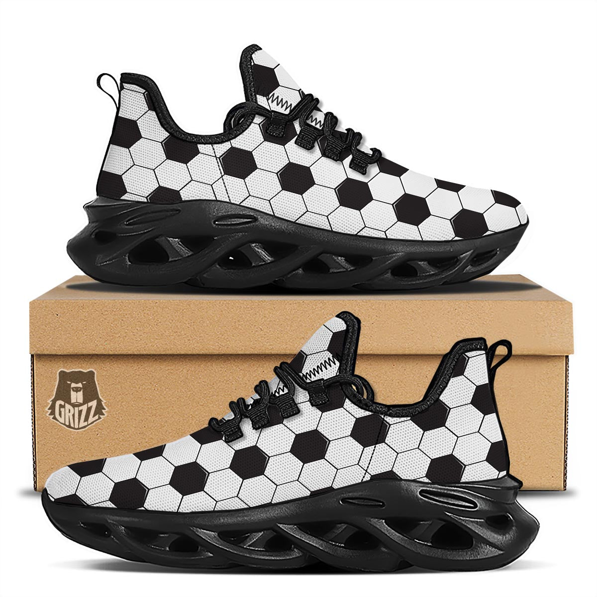 Texture Soccer Ball Print Pattern Black Running Shoes-grizzshop