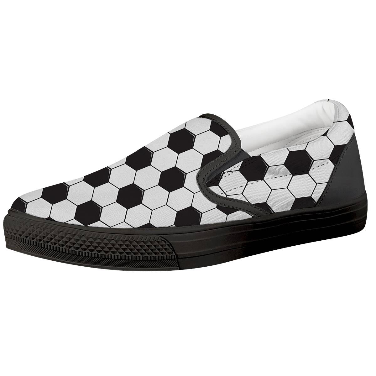 Texture Soccer Ball Print Pattern Black Slip On Shoes-grizzshop