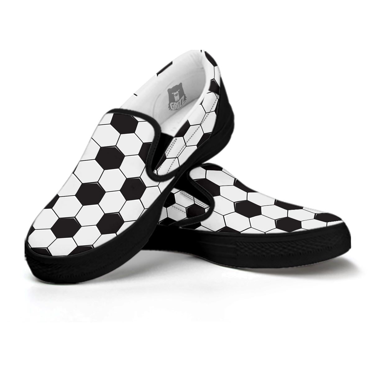 Texture Soccer Ball Print Pattern Black Slip On Shoes-grizzshop