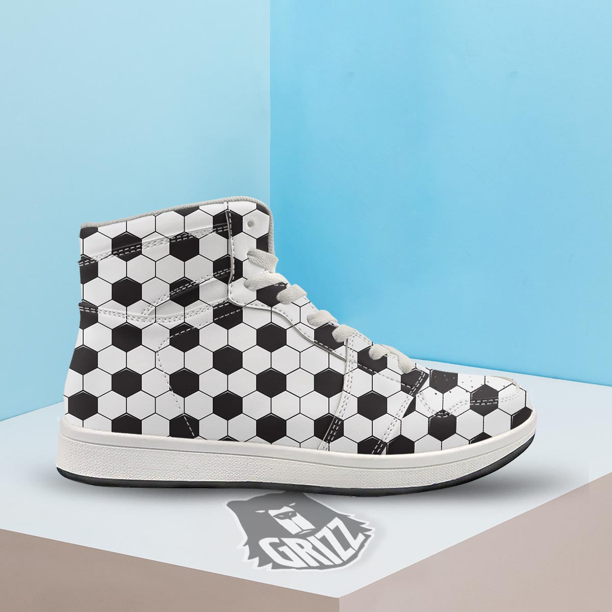 Texture Soccer Ball Print Pattern High Top Sneakers-grizzshop