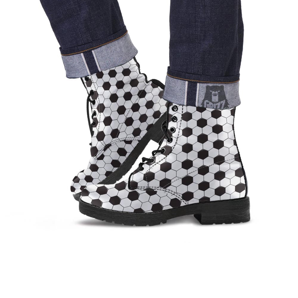 Texture Soccer Ball Print Pattern Leather Boots-grizzshop