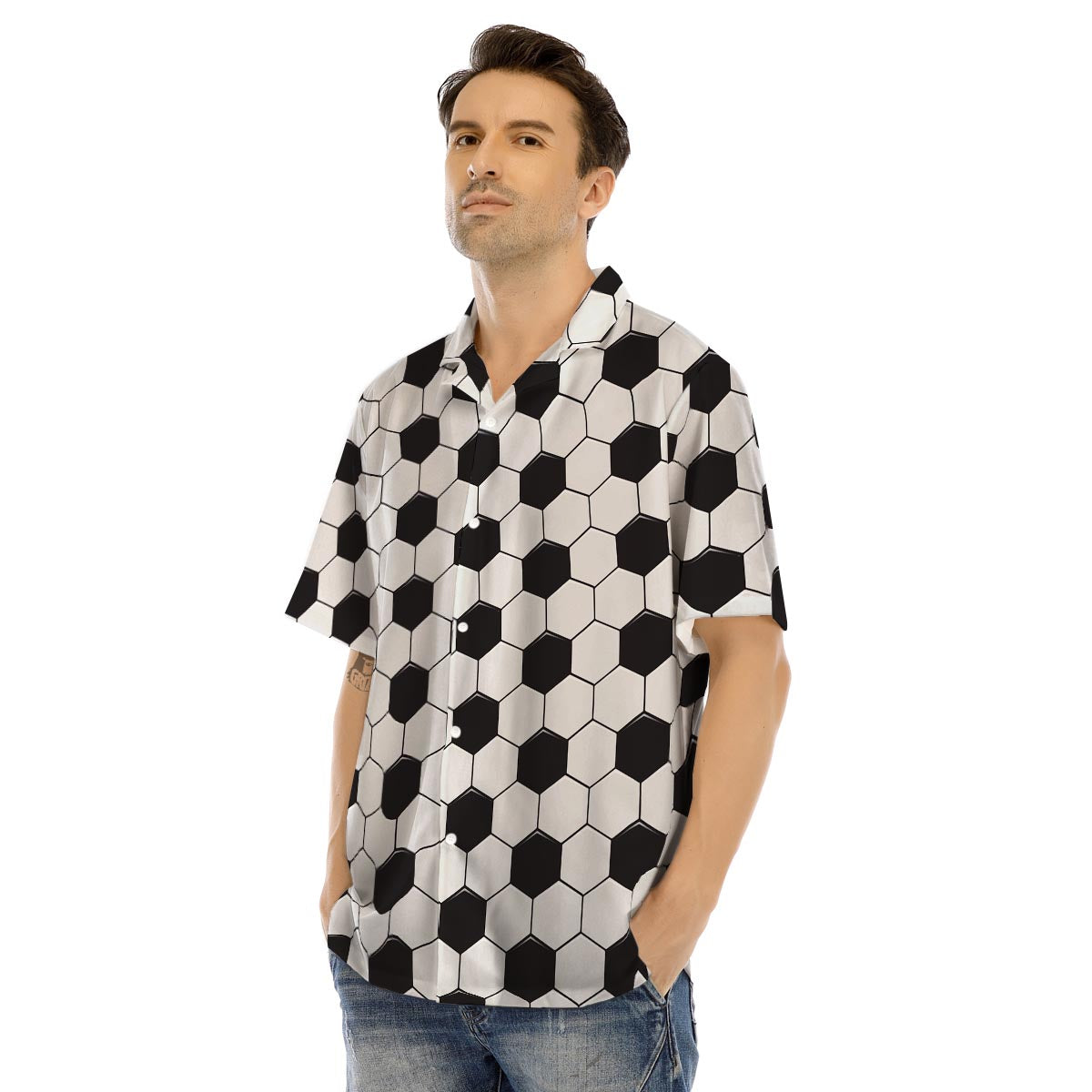 Texture Soccer Ball Print Pattern Men's Hawaiian Shirt-grizzshop