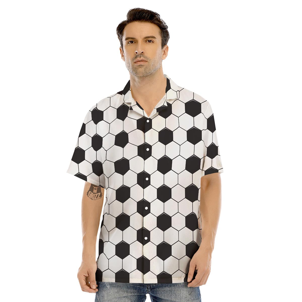 Texture Soccer Ball Print Pattern Men's Hawaiian Shirt-grizzshop