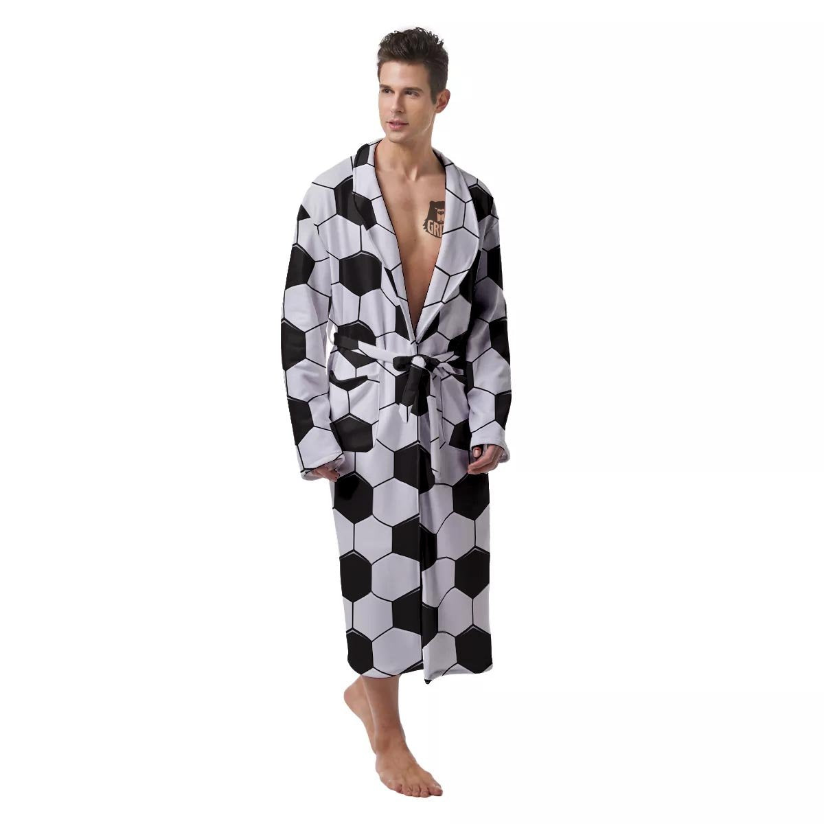 Texture Soccer Ball Print Pattern Men's Robe-grizzshop