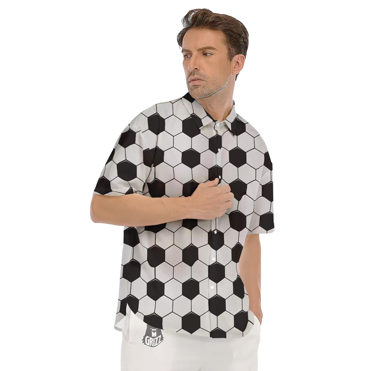 Texture Soccer Ball Print Pattern Men's Short Sleeve Shirts-grizzshop