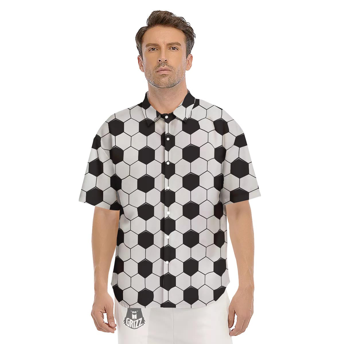 Texture Soccer Ball Print Pattern Men's Short Sleeve Shirts-grizzshop