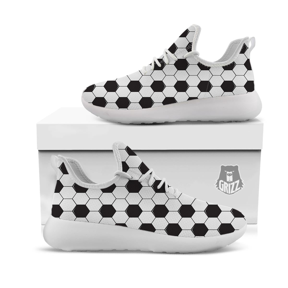 Texture Soccer Ball Print Pattern White Athletic Shoes-grizzshop