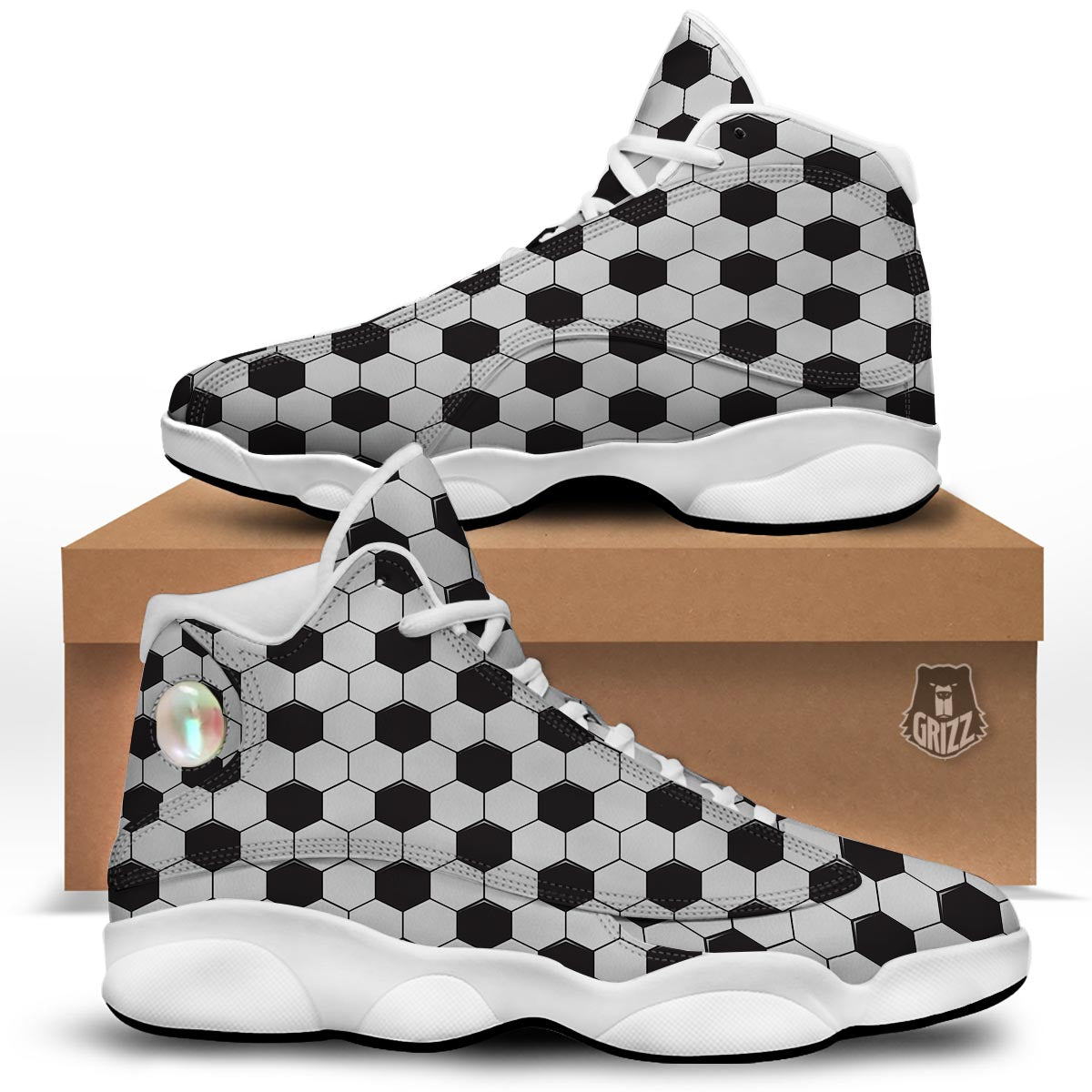 Texture Soccer Ball Print Pattern White Basketball Shoes-grizzshop