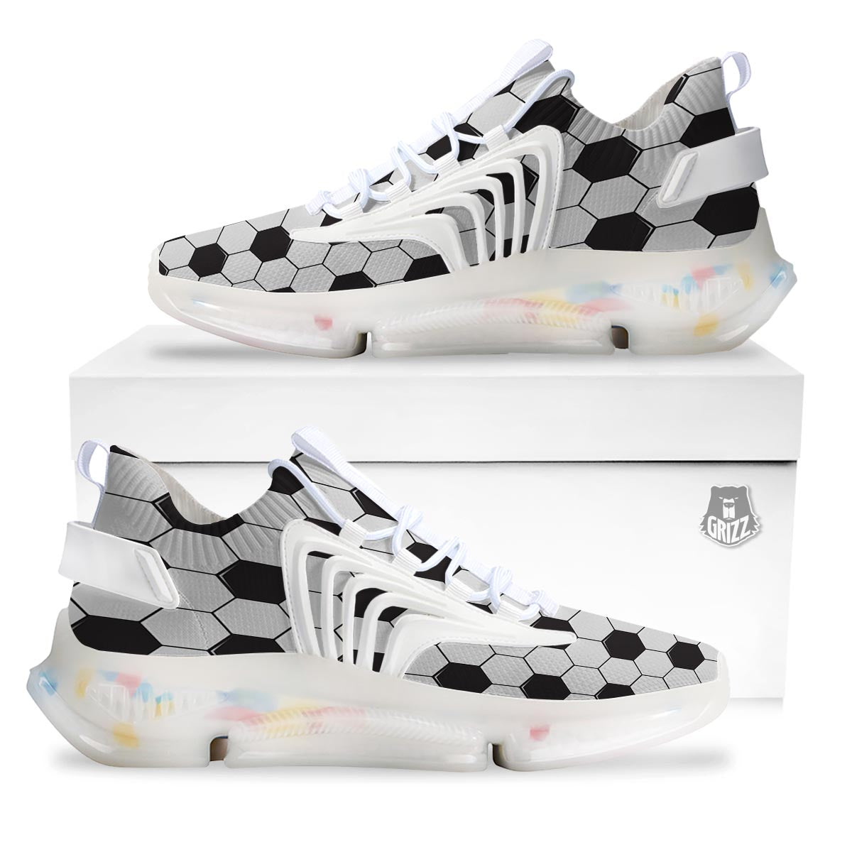 Texture Soccer Ball Print Pattern White Gym Shoes-grizzshop
