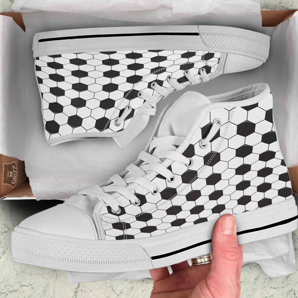 Texture Soccer Ball Print Pattern White High Top Shoes-grizzshop