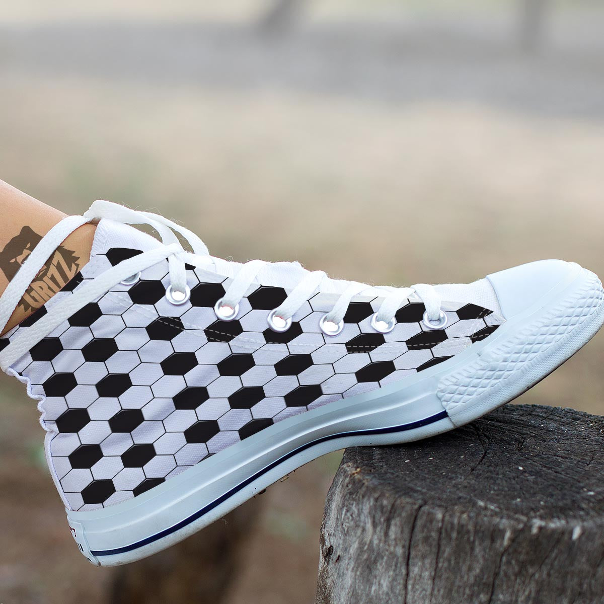 Texture Soccer Ball Print Pattern White High Top Shoes-grizzshop