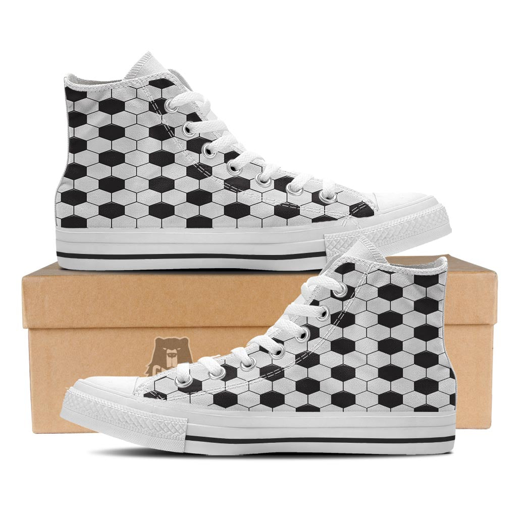 Texture Soccer Ball Print Pattern White High Top Shoes-grizzshop