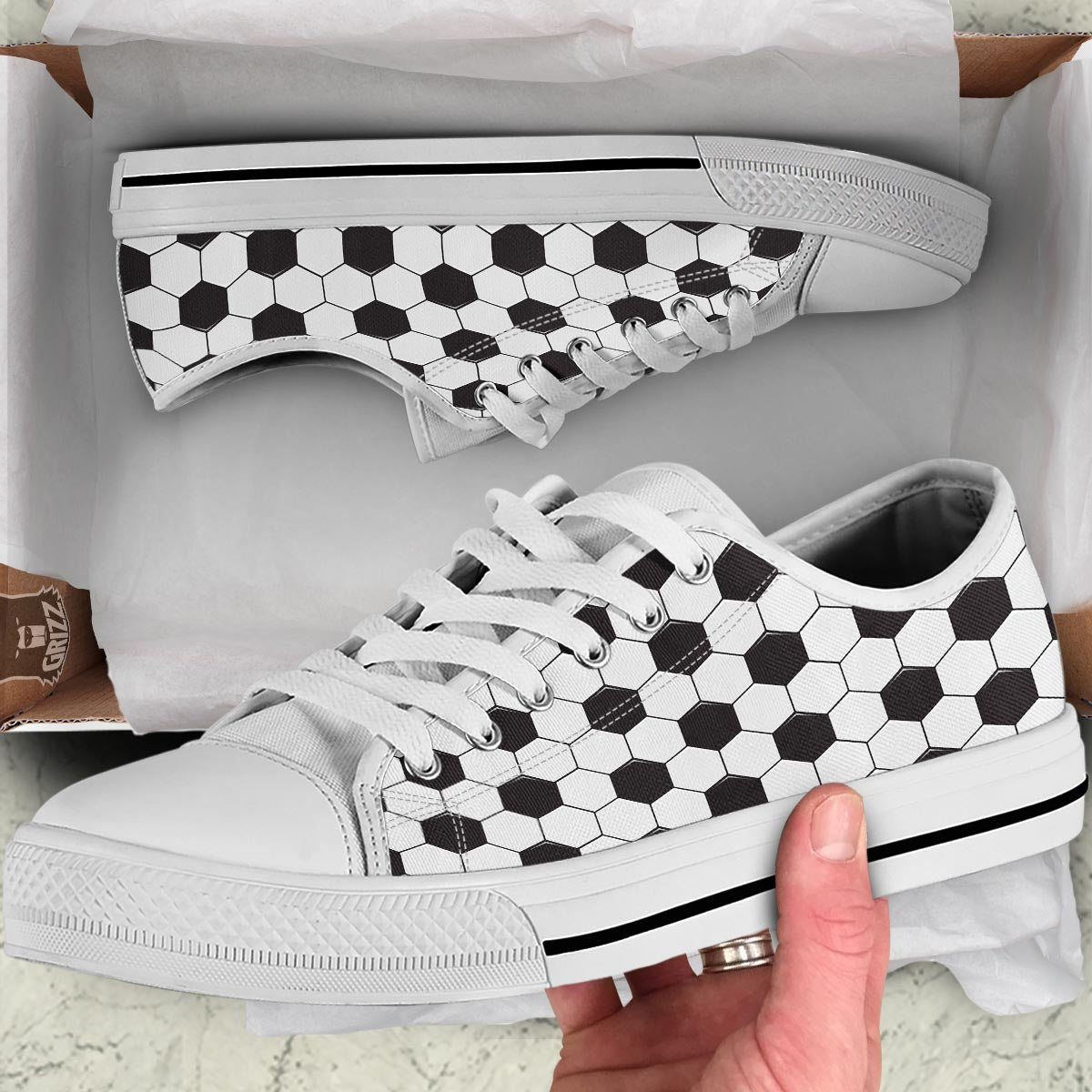 Texture Soccer Ball Print Pattern White Low Top Shoes-grizzshop