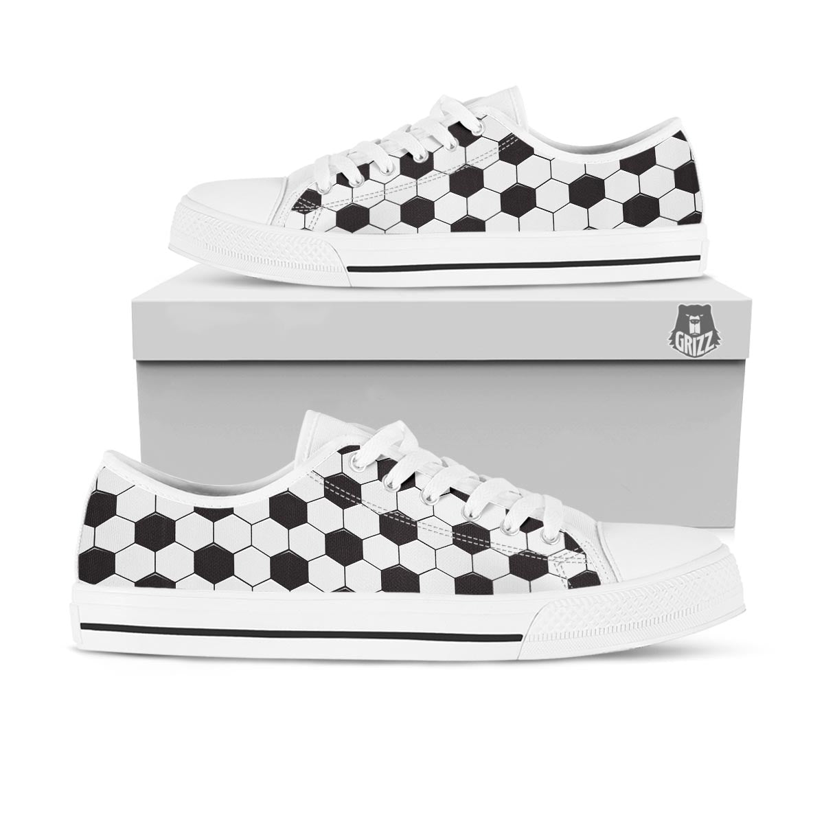 Texture Soccer Ball Print Pattern White Low Top Shoes-grizzshop
